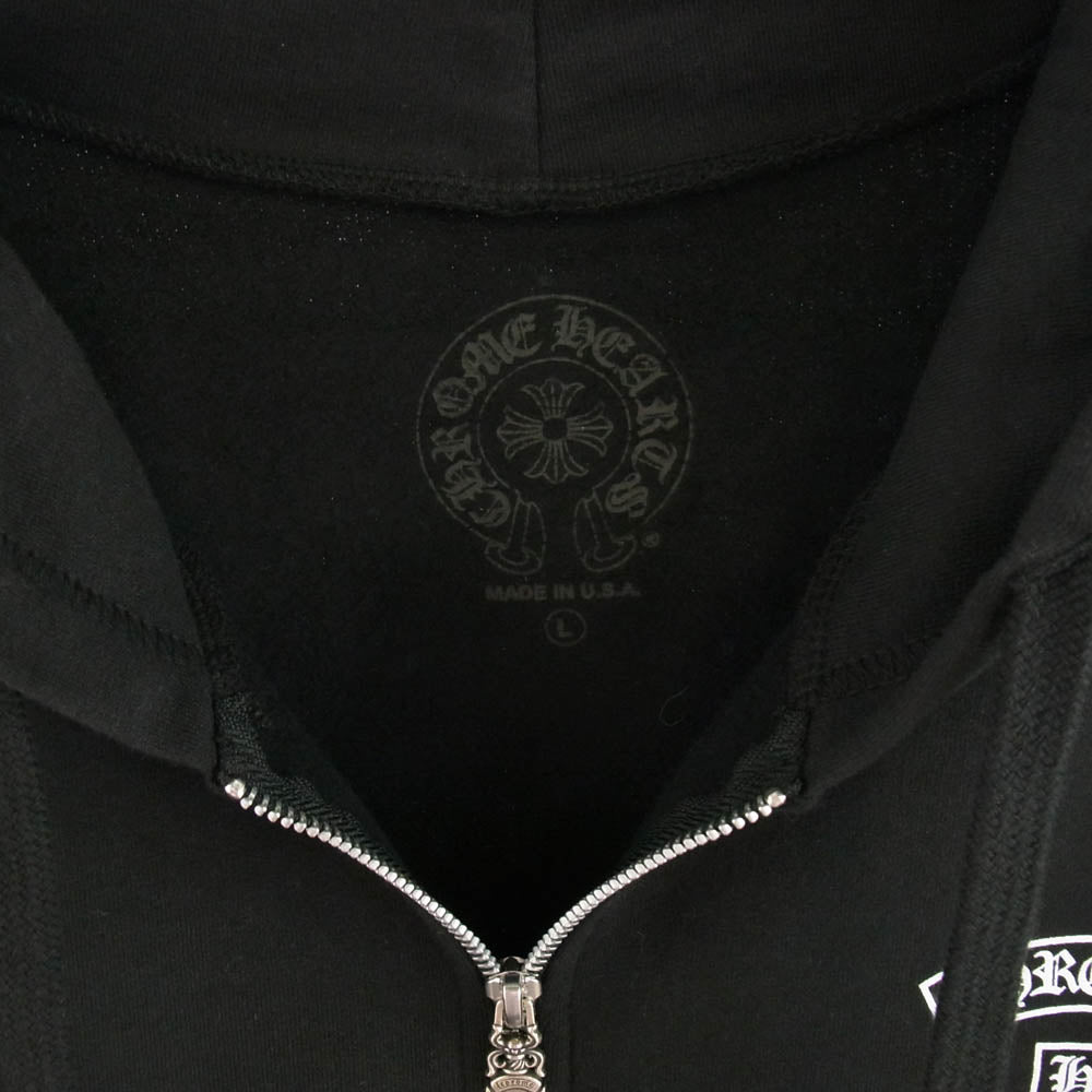 CHROME HEARTS クロムハーツ（原本無） SWTSHRT HD ZIP バックアーチロゴ プリント ダガー ジップアップ フーディ パーカー ブラック系 L【美品】【中古】