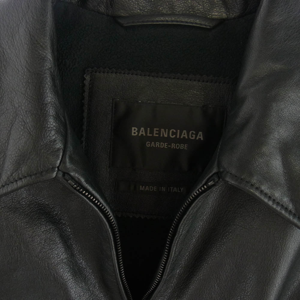 BALENCIAGA バレンシアガ 813464 TRS01 GARDE-ROBE Taxi Jacket 裏ボア グレインカーフスキン レザー ジップアップ タクシー ジャケット ブラック系 XS【美品】【中古】