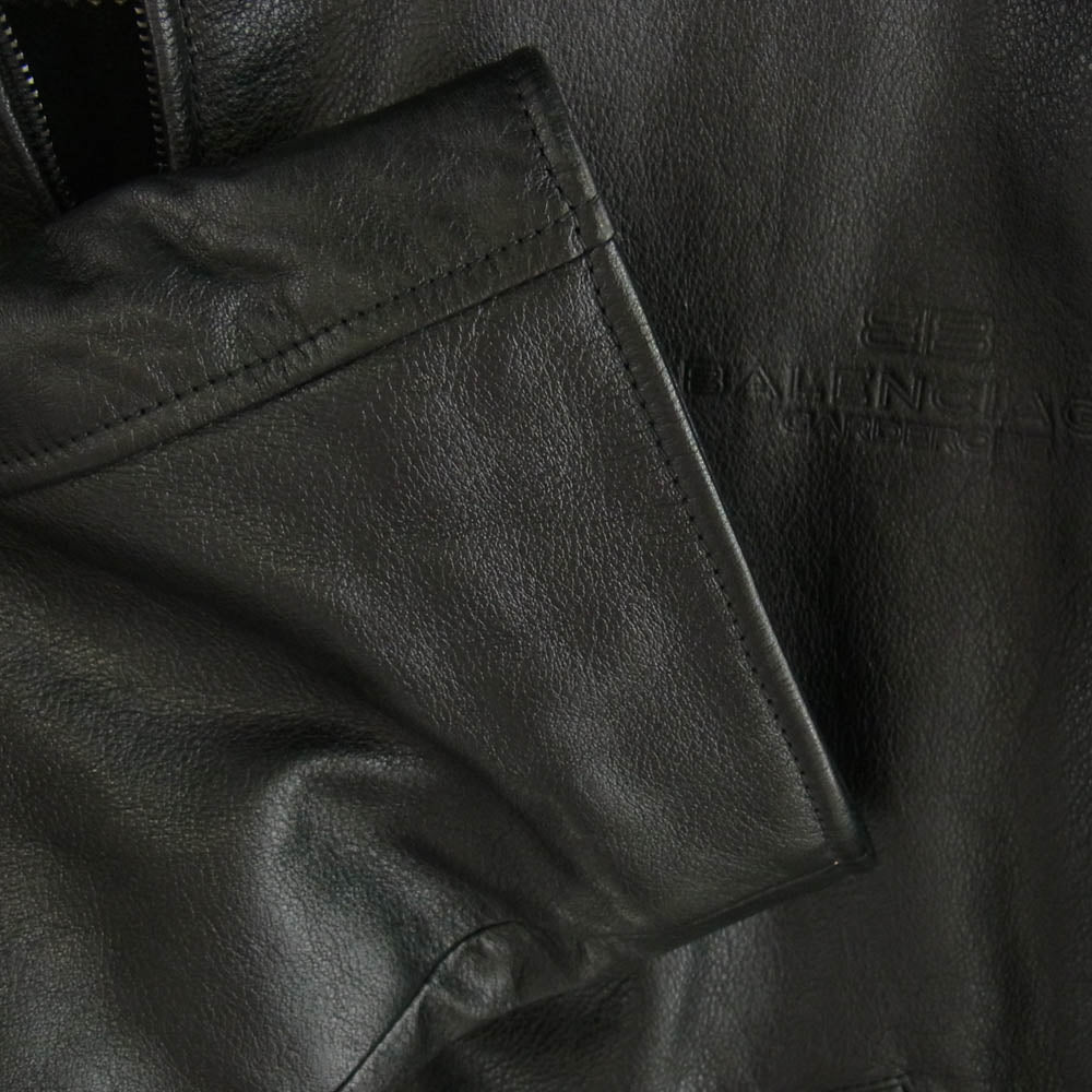 BALENCIAGA バレンシアガ 813464 TRS01 GARDE-ROBE Taxi Jacket 裏ボア グレインカーフスキン レザー ジップアップ タクシー ジャケット ブラック系 XS【美品】【中古】