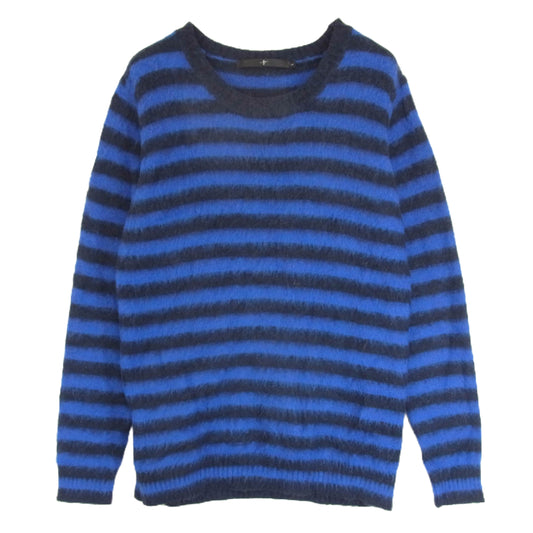 NO ID. ノーアイディ 839010-848K モヘヤ混 ボーダー ニット セーター ブルー系 2【中古】