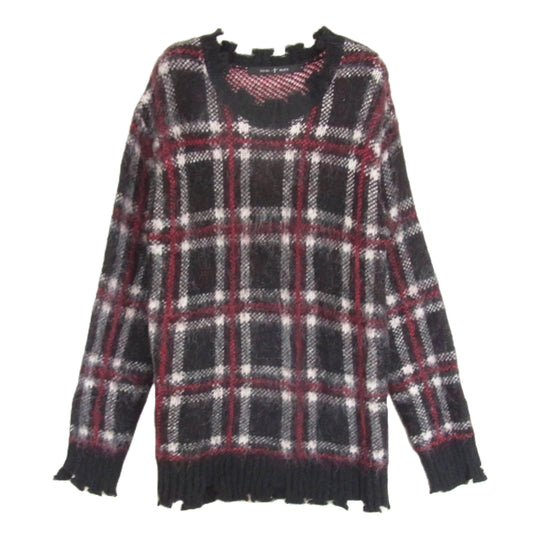 NO ID. ノーアイディ 441010-478K クラッシュ加工 タータンチェック ニット セーター ブラック系 1【中古】