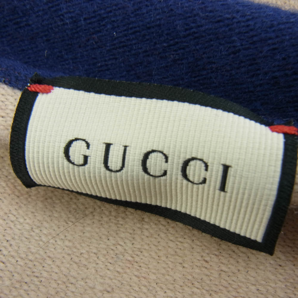 GUCCI グッチ シルク混 バイカラー ロゴプリント マフラー ストール ベージュ系 ネイビー系【中古】