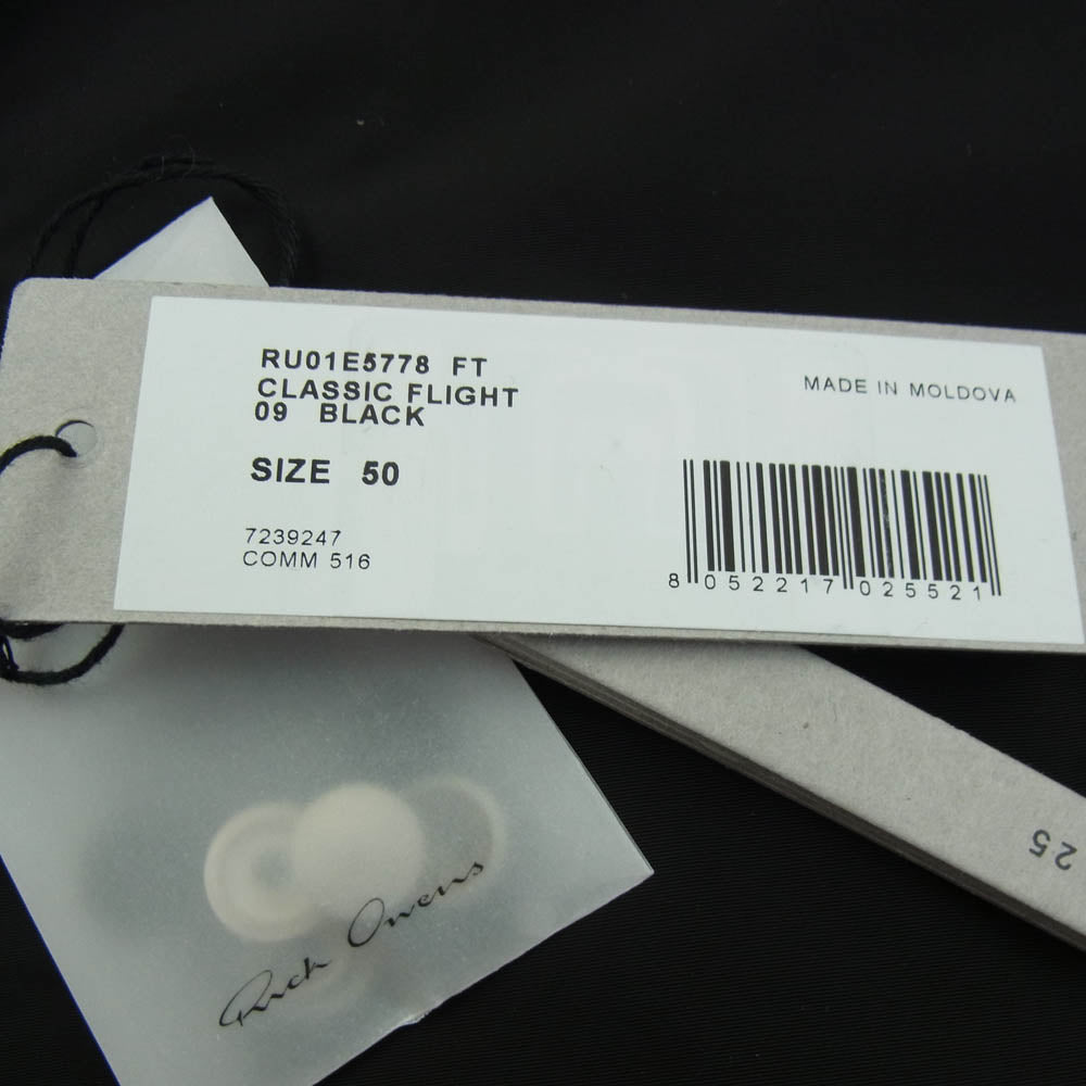 Rick Owens リックオウエンス 25SS RU01E5778-FT Flight bomber jacket バックストラップ付き フライト ボンバー ジャケット ブルゾン ブラック系 50【美品】【中古】