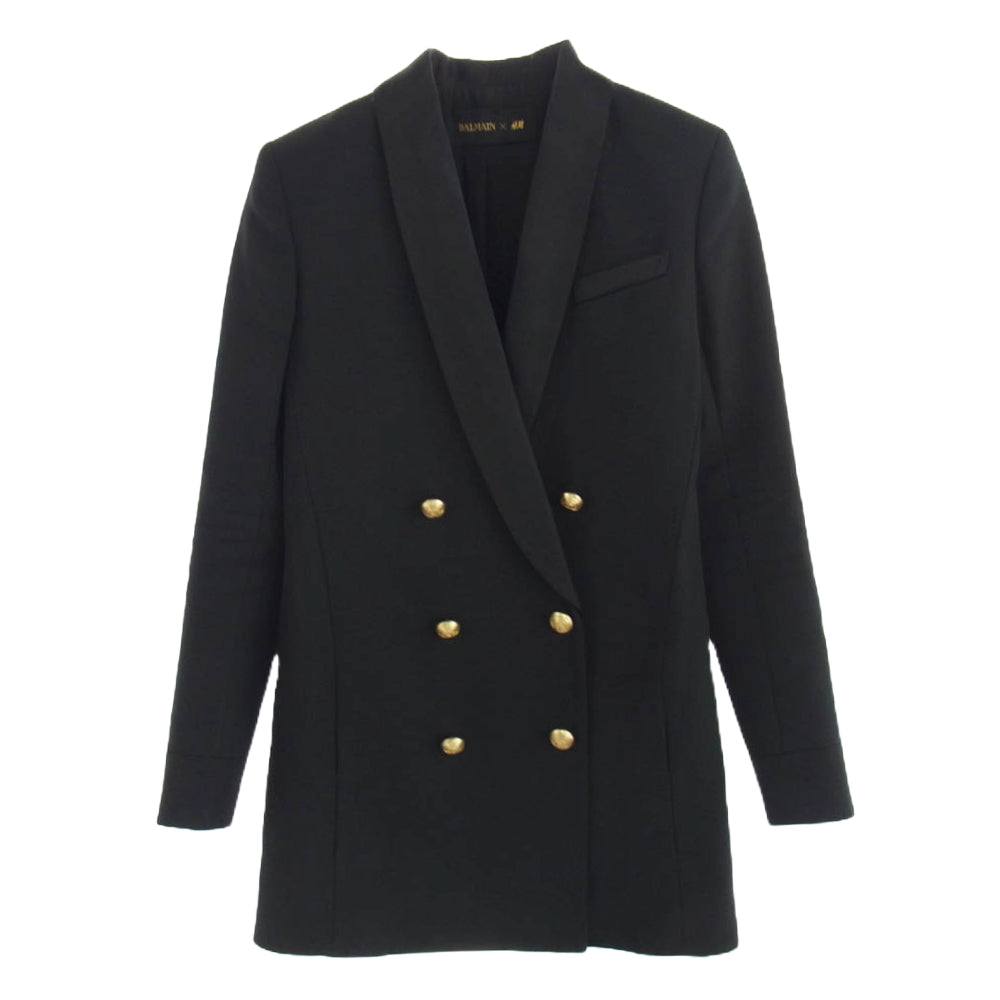 BALMAIN バルマン × H&M 金ボタン ショールカラー ブレザー テーラードジャケット ブラック系 32【中古】