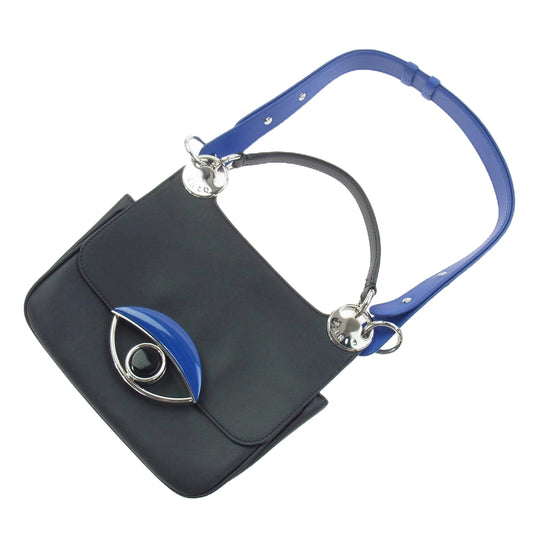KENZO ケンゾー イタリア製 Tali BAG アイモチーフ レザー 2WAY ショルダー ハンド バッグ ブラック系 ブルー系【中古】