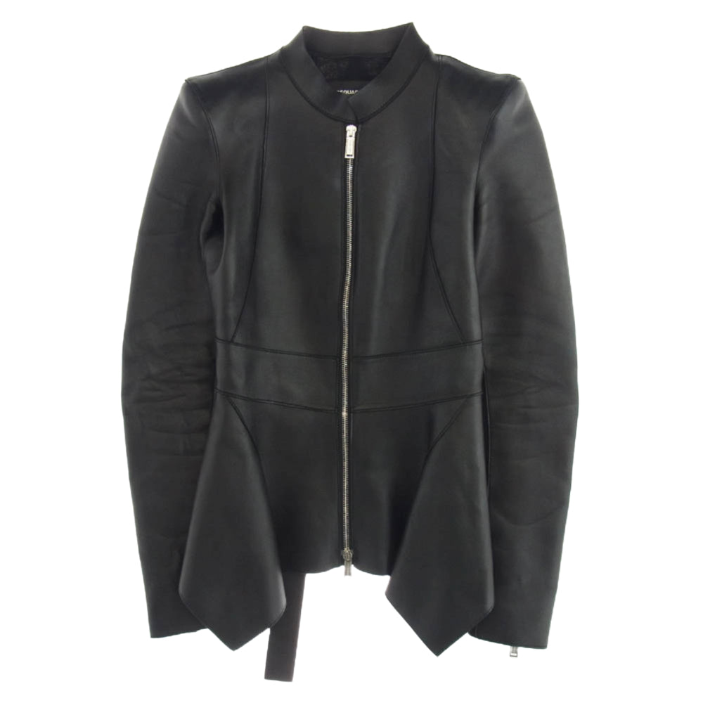 DSQUARED2 ディースクエアード S75AM0693 国内正規品 Peplum Leather Biker Jacket ペプラム  レザー バイカー ジャケット ブラック系 36【中古】