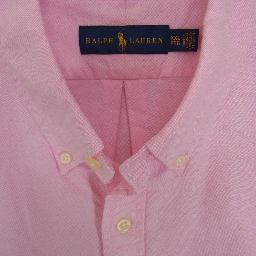 POLO RALPH LAUREN ポロ・ラルフローレン 刺繡デザイン ボタンダウン 半袖 シャツ ピンク系 XL【中古】