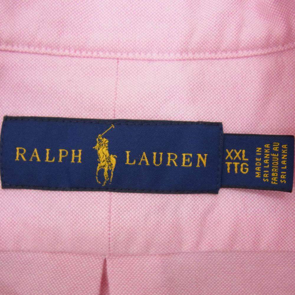 POLO RALPH LAUREN ポロ・ラルフローレン 刺繡デザイン ボタンダウン 半袖 シャツ ピンク系 XL【中古】