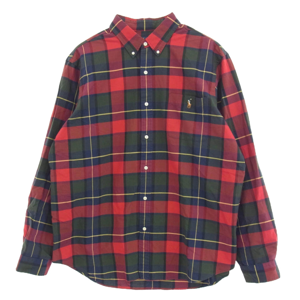 POLO RALPH LAUREN ポロ・ラルフローレン チェック柄 ボタンダウン 長袖 シャツ レッド系 グリーン系 XXL【中古】