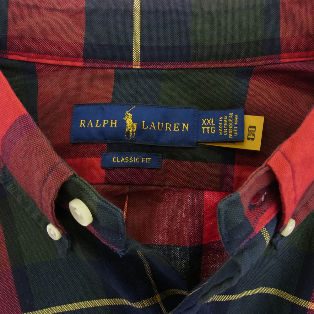 POLO RALPH LAUREN ポロ・ラルフローレン チェック柄 ボタンダウン 長袖 シャツ レッド系 グリーン系 XXL【中古】