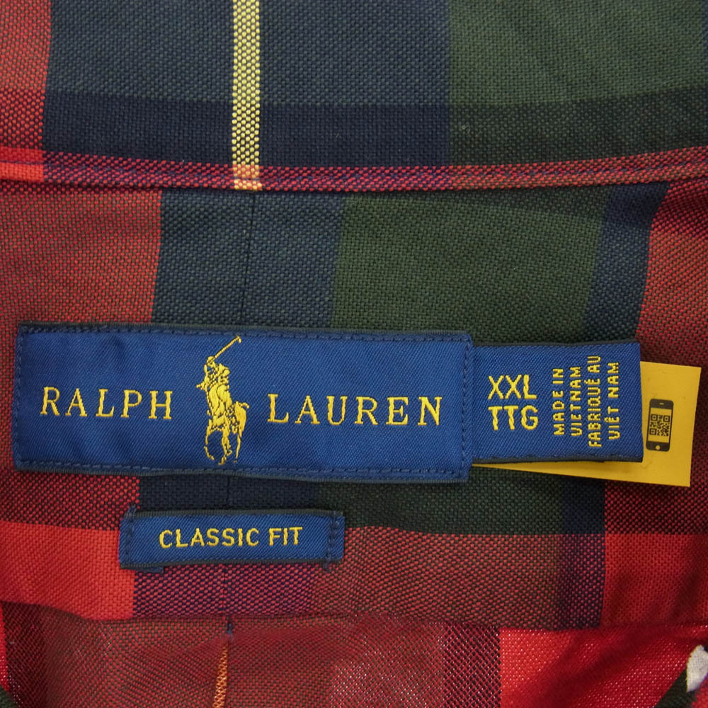 POLO RALPH LAUREN ポロ・ラルフローレン チェック柄 ボタンダウン 長袖 シャツ レッド系 グリーン系 XXL【中古】