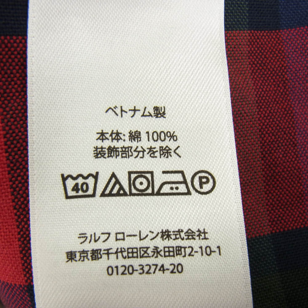 POLO RALPH LAUREN ポロ・ラルフローレン チェック柄 ボタンダウン 長袖 シャツ レッド系 グリーン系 XXL【中古】