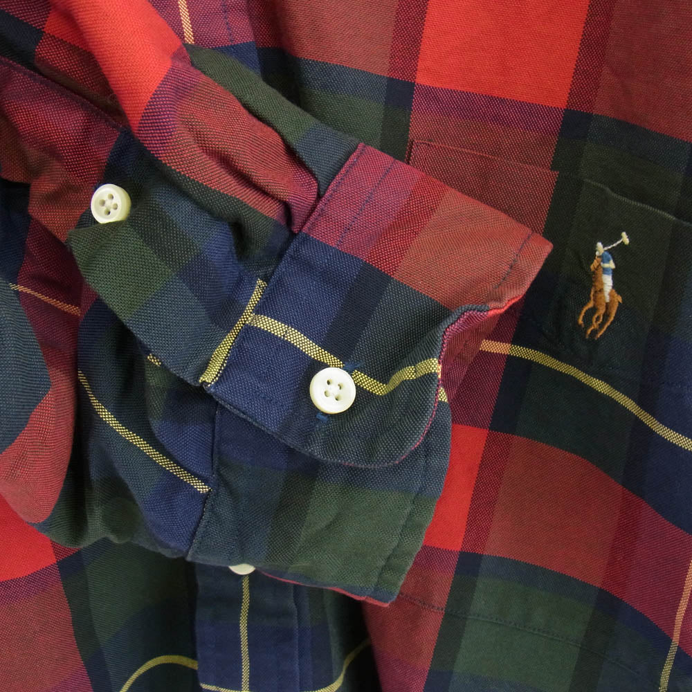 POLO RALPH LAUREN ポロ・ラルフローレン チェック柄 ボタンダウン 長袖 シャツ レッド系 グリーン系 XXL【中古】