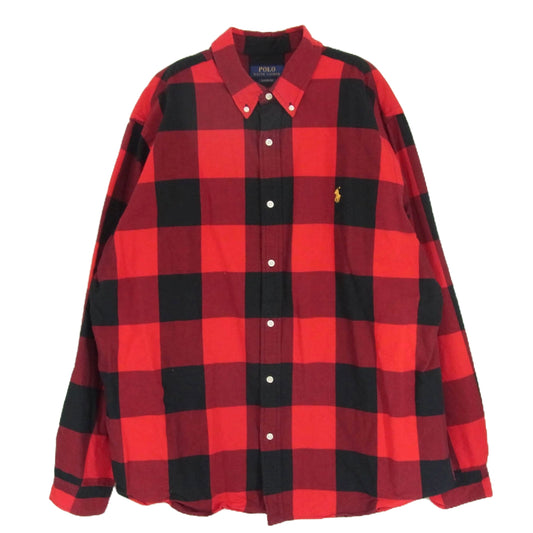 POLO RALPH LAUREN ポロ・ラルフローレン チェック柄 ボタンダウン 長袖 シャツ レッド系 XXL【中古】