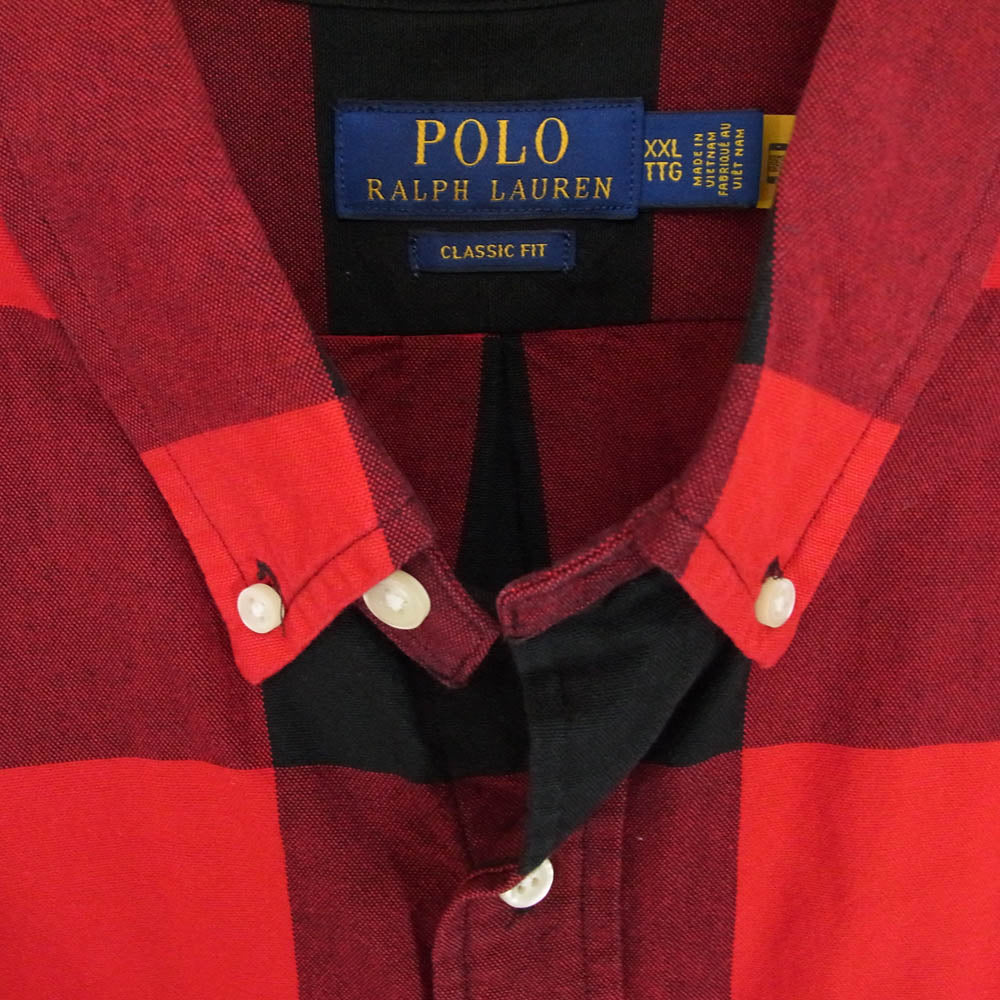 POLO RALPH LAUREN ポロ・ラルフローレン チェック柄 ボタンダウン 長袖 シャツ レッド系 XXL【中古】