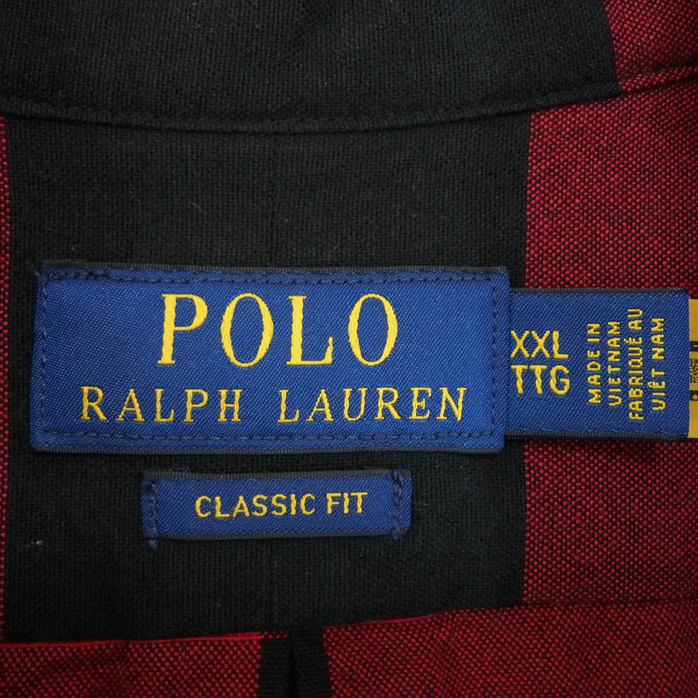 POLO RALPH LAUREN ポロ・ラルフローレン チェック柄 ボタンダウン 長袖 シャツ レッド系 XXL【中古】
