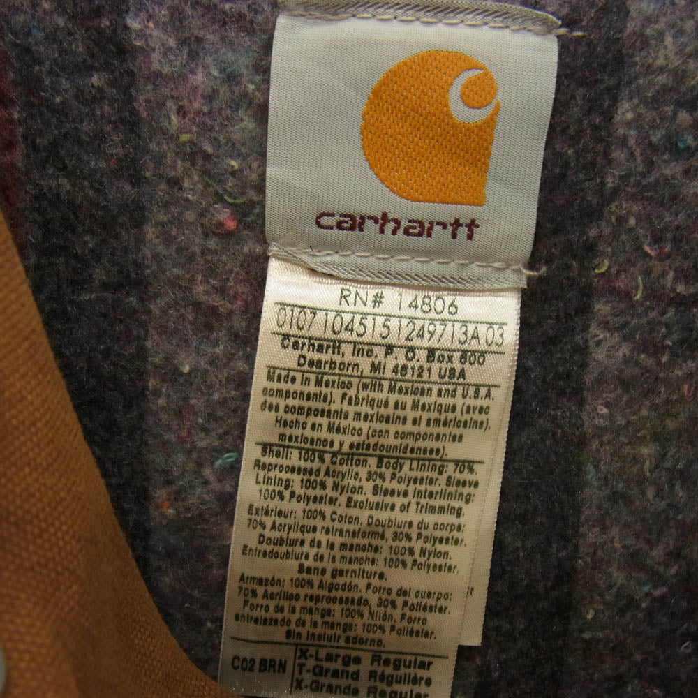 Carhartt カーハート CHORE COAT チョアコート カバーオール ワーク ジャケット 裏地ブランケット ブラウン系 XL【中古】