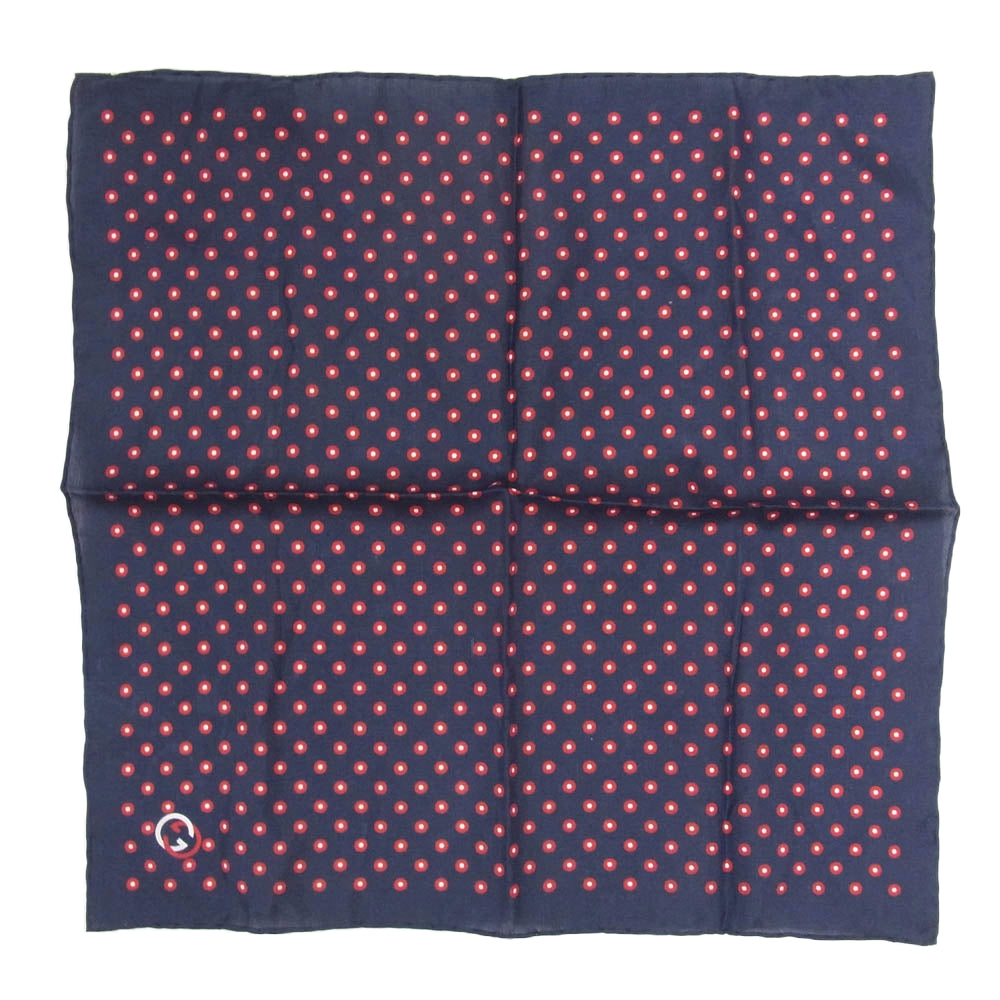 GUCCI グッチ SILK シルク ハンカチーフ ハンカチ ネイビー系【中古】