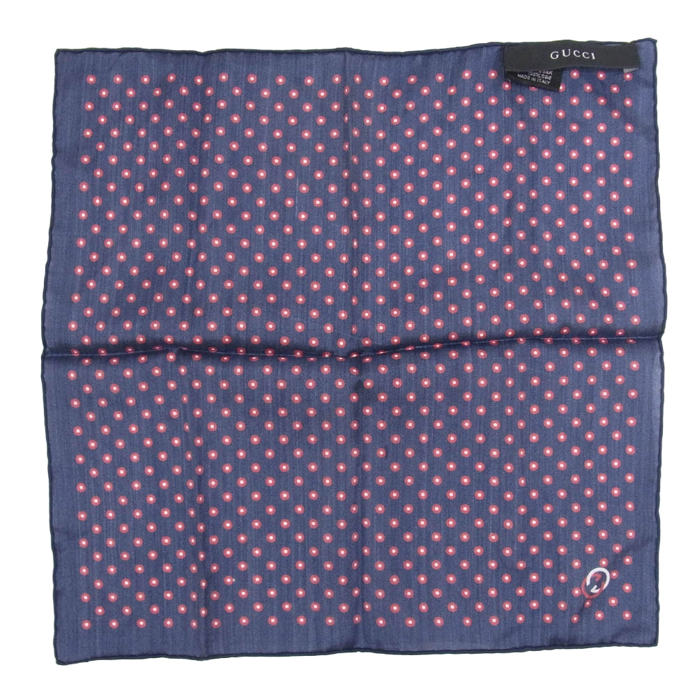 GUCCI グッチ SILK シルク ハンカチーフ ハンカチ ネイビー系【中古】