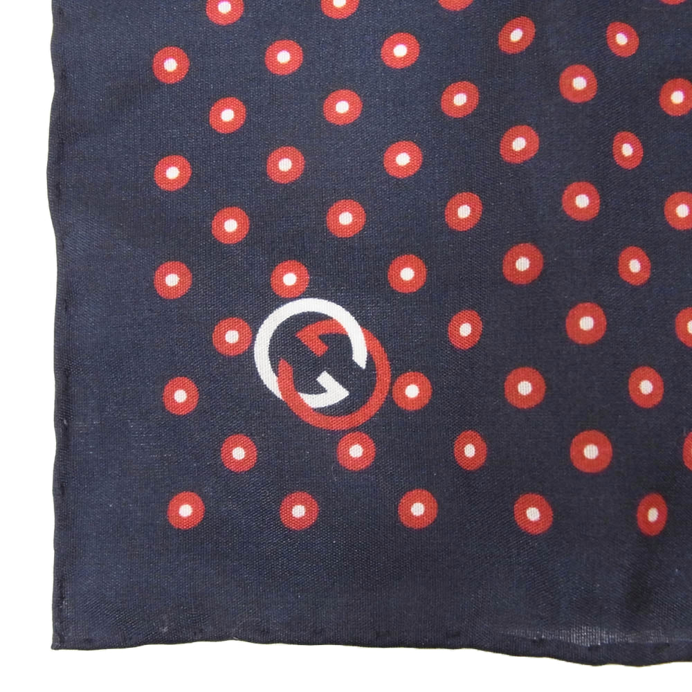 GUCCI グッチ SILK シルク ハンカチーフ ハンカチ ネイビー系【中古】