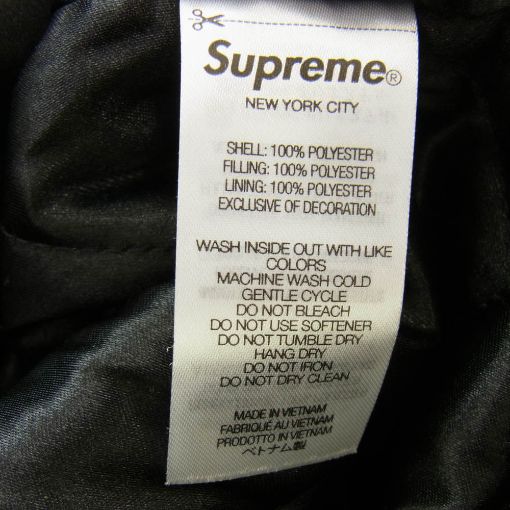 Supreme シュプリーム 24AW × Mitchell & Ness Back Logo Satin Varsity Jacket バックアーチ ロゴワッペン サテン バーシティジャケット ブルゾン ブラック系 L【中古】
