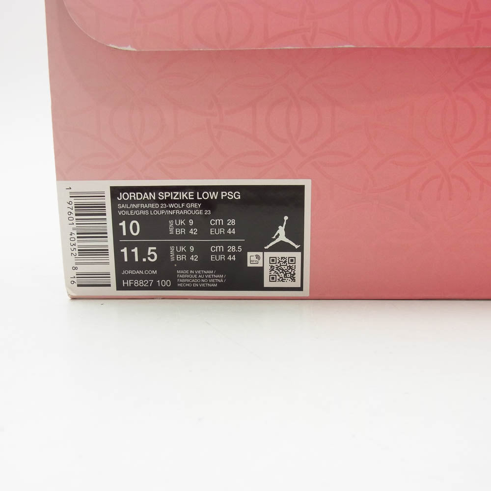 NIKE ナイキ 24AW HF8827-100 × PSG Jordan Spizike Low Sail Infra Red 23 パリサンジェルマン ジョーダン スパイジーク ロー セイル インフラレッド 23 スニーカー ホワイト系 グレー系 オレンジ系 28cm【新古品】【未使用】【中古】