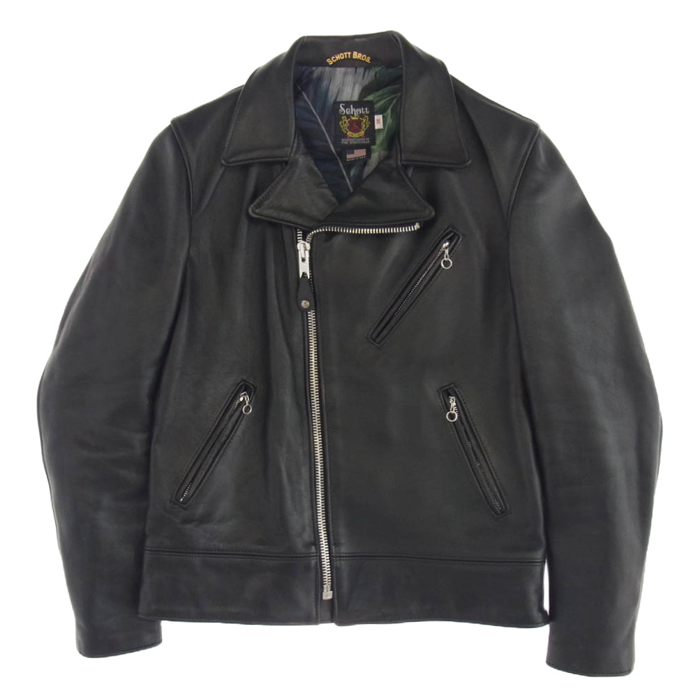 STUSSY ステューシー × Schott ショット USA製 7516 ダブルライダース ジャケット ブラック系 38【中古】