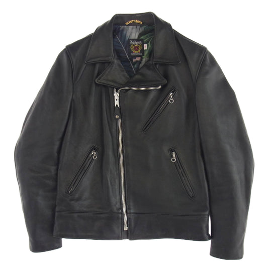 STUSSY ステューシー × Schott ショット USA製 7516 ダブルライダース ジャケット ブラック系 38【中古】