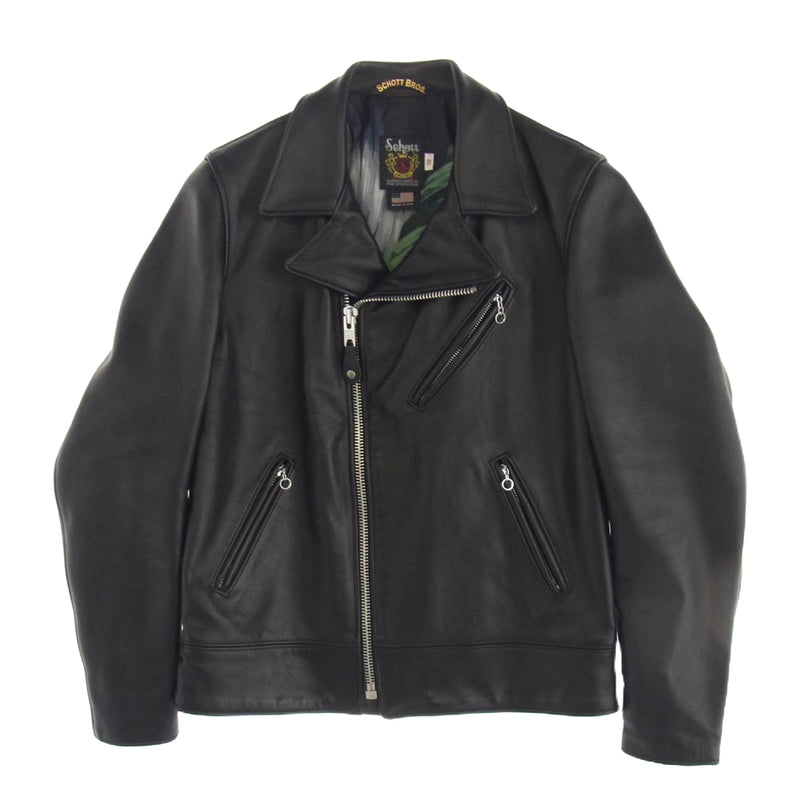 STUSSY ステューシー × Schott ショット USA製 7516 ダブルライダース ジャケット ブラック系 38【中古】