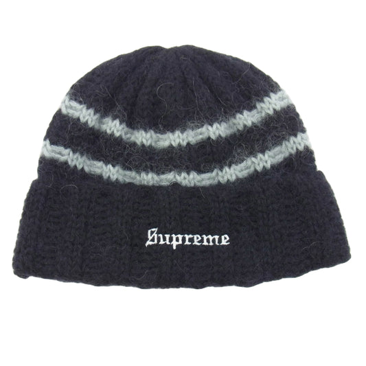Supreme シュプリーム Brushed Stripe Beanie ストライプ ビーニー ニット帽 ブラック系【美品】【中古】