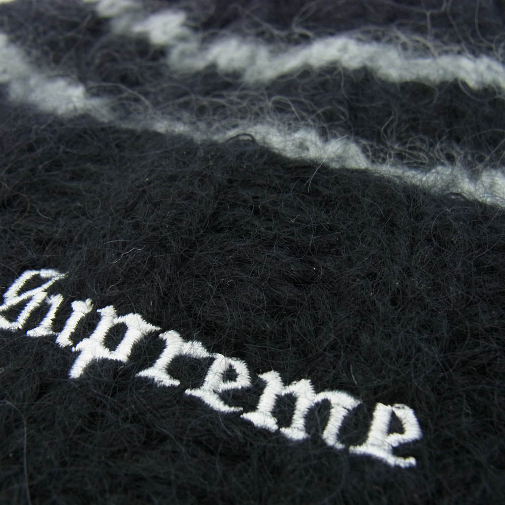 Supreme シュプリーム Brushed Stripe Beanie ストライプ ビーニー ニット帽 ブラック系【美品】【中古】