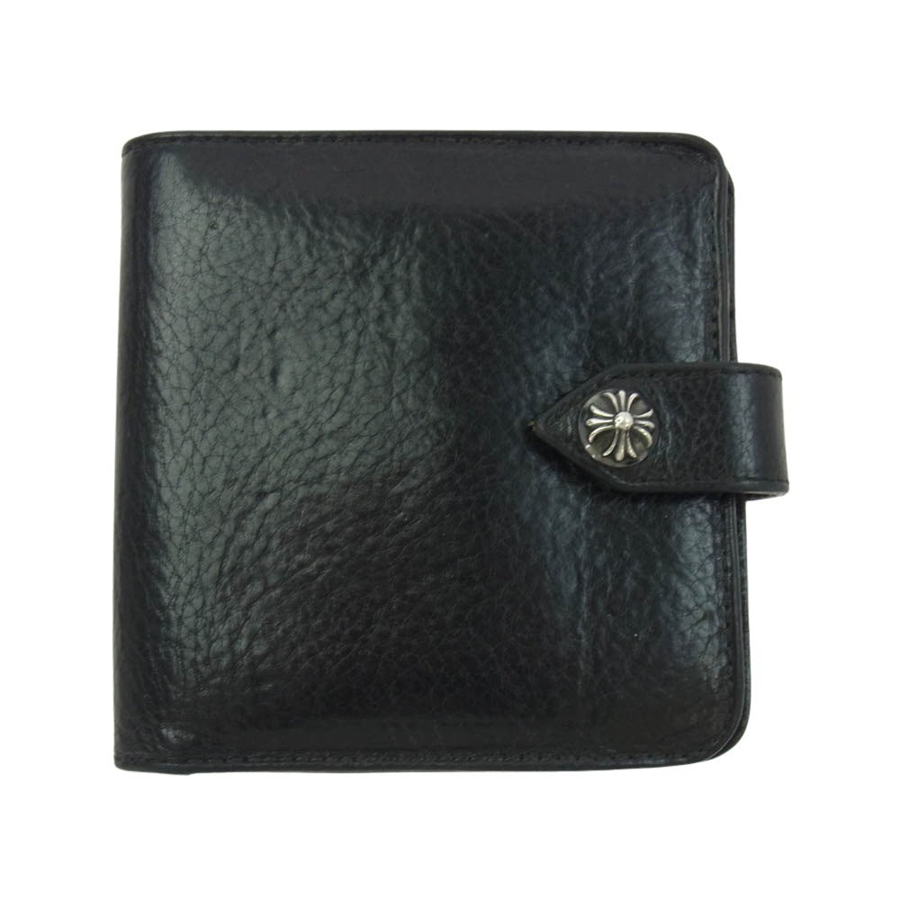 CHROME HEARTS クロムハーツ（原本有） SQ BTN BILL スクエアボタンビル レザーウォレット クロスボールボタン 二つ折り財布 ブラック系【中古】