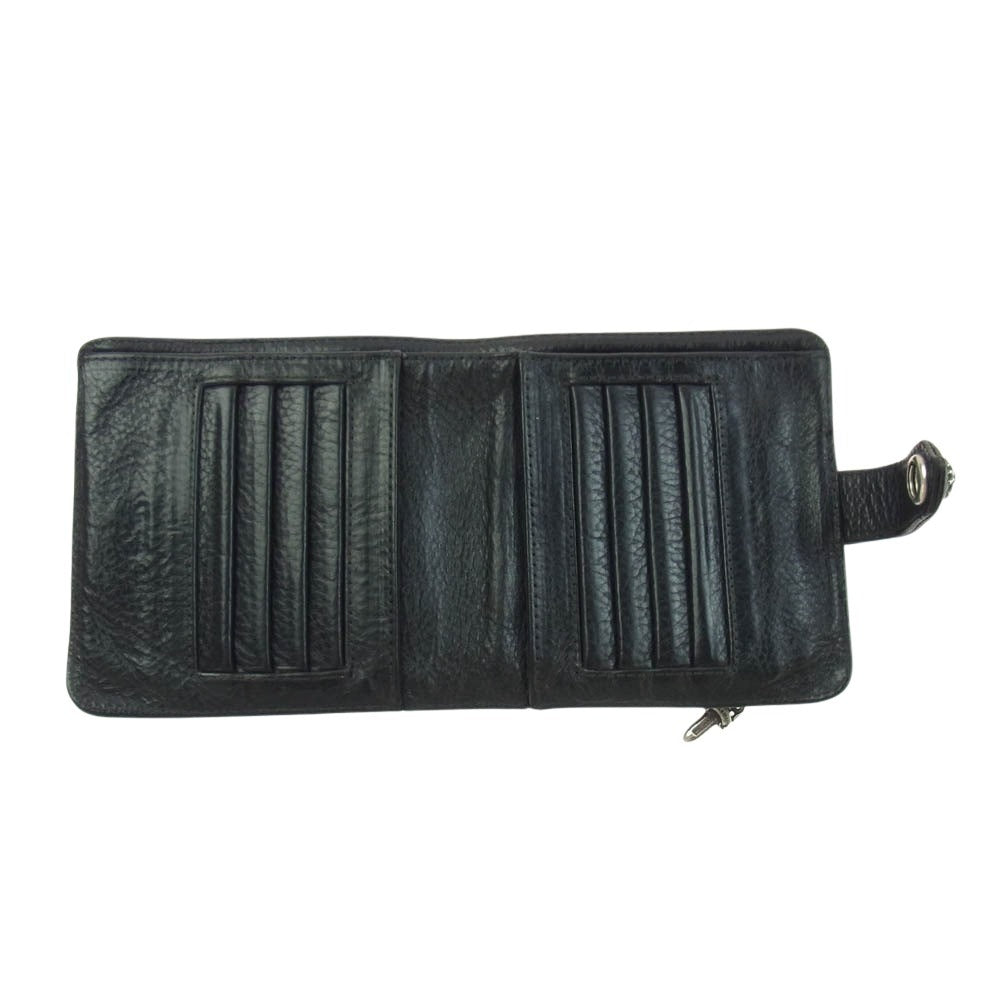 CHROME HEARTS クロムハーツ（原本有） SQ BTN BILL スクエアボタンビル レザーウォレット クロスボールボタン 二つ折り財布 ブラック系【中古】