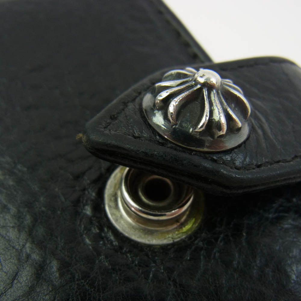 CHROME HEARTS クロムハーツ（原本有） SQ BTN BILL スクエアボタンビル レザーウォレット クロスボールボタン 二つ折り財布 ブラック系【中古】