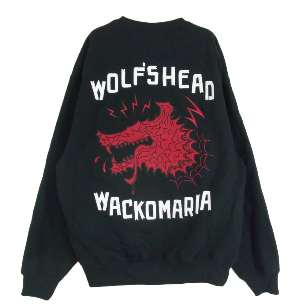 WACKO MARIA ワコマリア 24AW WOLFSHEAD-WM-SS01 WOLF'S HEAD ウルフズヘッド HEAVY WEIGHT SWEAT SHIRT ヘビーウエイト 刺繍 クルーネック スウェット ブラック系 L【中古】