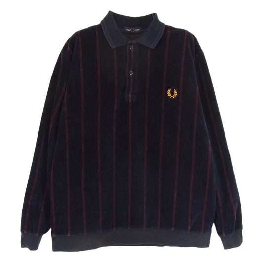 FRED PERRY フレッドペリー ベロア ストライプ 長袖 ポロシャツ ネイビー系 S【中古】