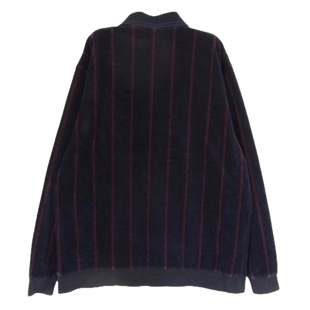 FRED PERRY フレッドペリー ベロア ストライプ 長袖 ポロシャツ ネイビー系 S【中古】