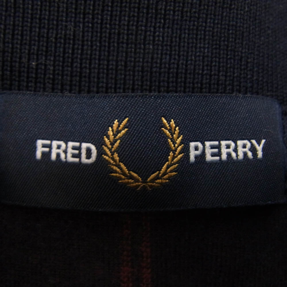 FRED PERRY フレッドペリー ベロア ストライプ 長袖 ポロシャツ ネイビー系 S【中古】