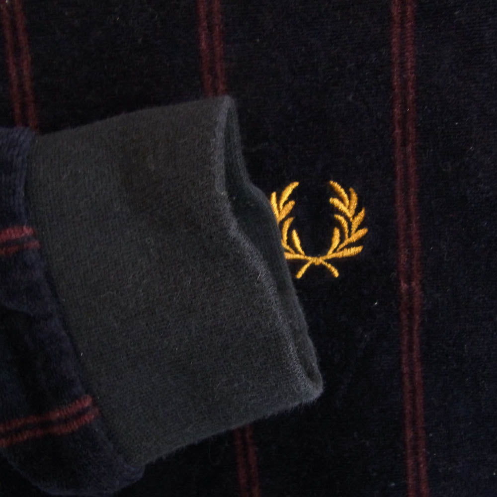 FRED PERRY フレッドペリー ベロア ストライプ 長袖 ポロシャツ ネイビー系 S【中古】