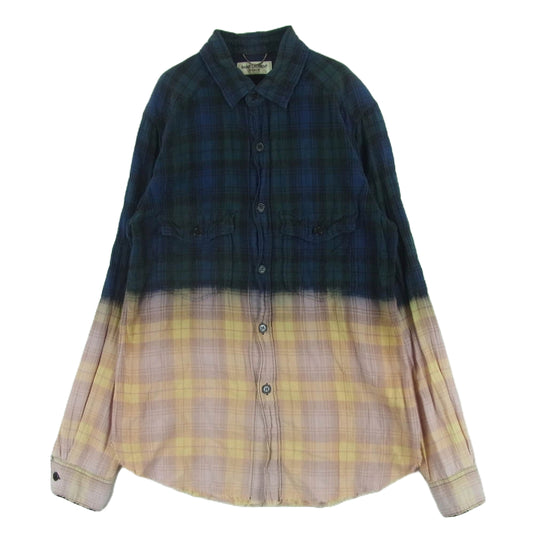 SAINT LAURENT サンローラン エディ期 16SS 410410 Y840L 国内正規品 グラデーション カットオフ チェック 長袖 シャツ グリーン系 ピンク系 S【中古】