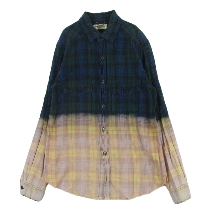 サンローランパリ 16ss ダメージ加工チェックシャツ サイズ37 サンローランパリ 16ss ダメージ加工チェックシャツ サイズ37