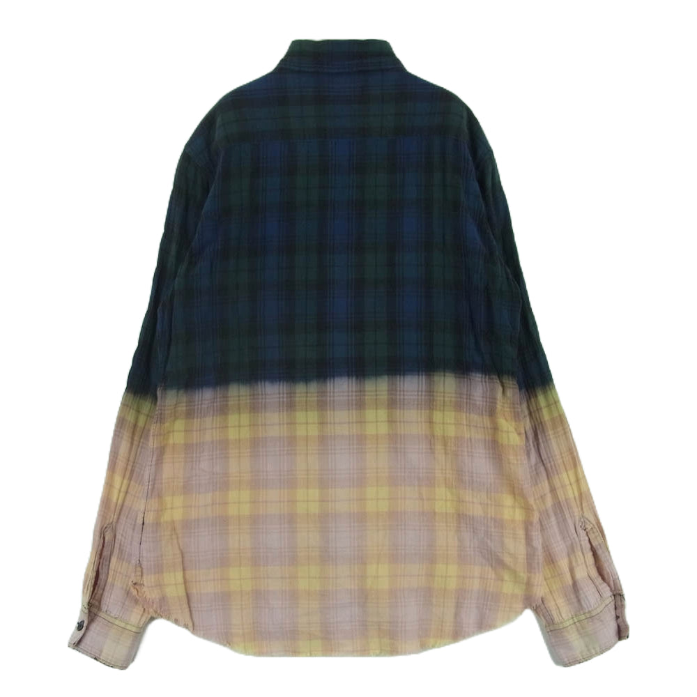 SAINT LAURENT サンローラン エディ期 16SS 410410 Y840L 国内正規品 グラデーション カットオフ チェック 長袖 シャツ グリーン系 ピンク系 S【中古】
