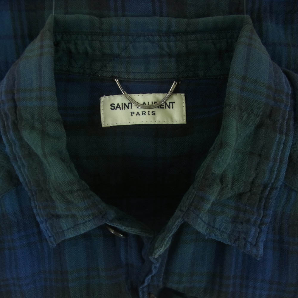 SAINT LAURENT サンローラン エディ期 16SS 410410 Y840L 国内正規品 グラデーション カットオフ チェック 長袖 シャツ グリーン系 ピンク系 S【中古】