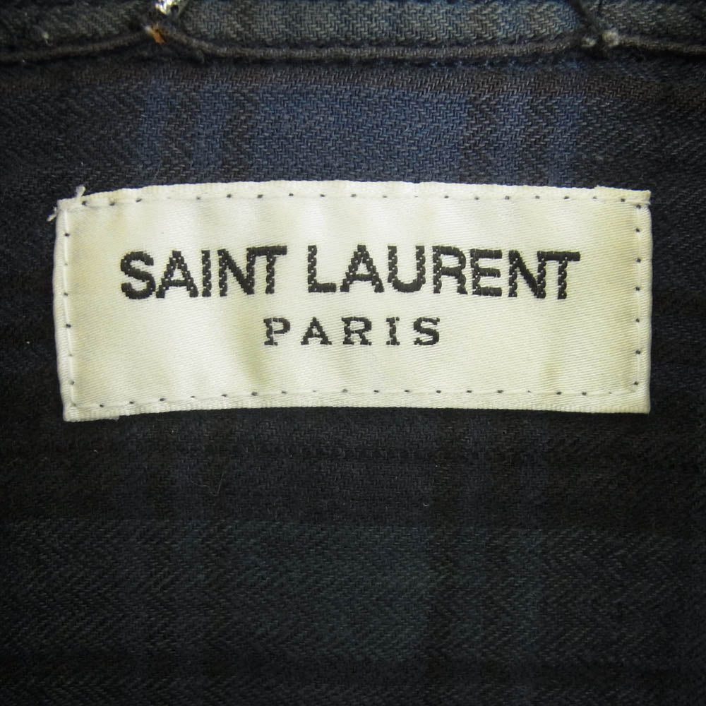 SAINT LAURENT サンローラン エディ期 16SS 410410 Y840L 国内正規品 グラデーション カットオフ チェック 長袖 シャツ グリーン系 ピンク系 S【中古】