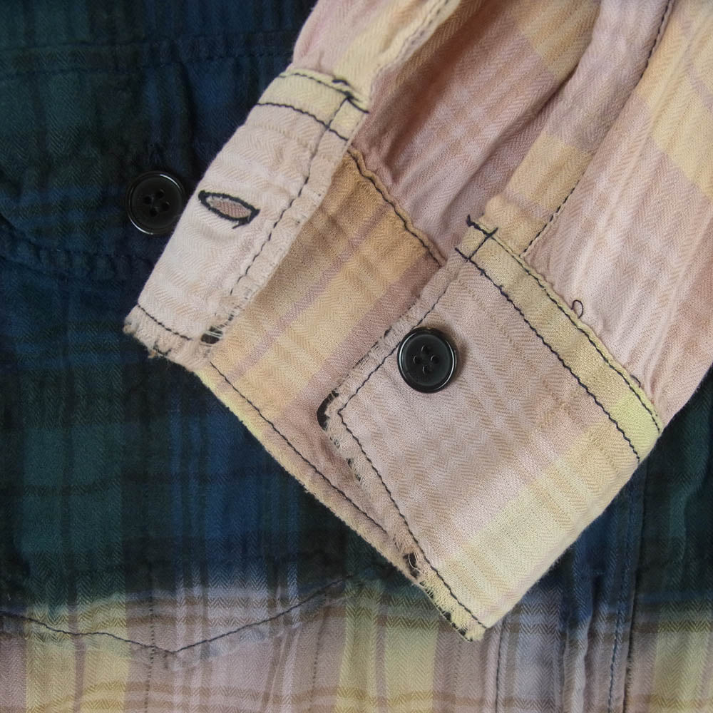 SAINT LAURENT サンローラン エディ期 16SS 410410 Y840L 国内正規品 グラデーション カットオフ チェック 長袖 シャツ グリーン系 ピンク系 S【中古】