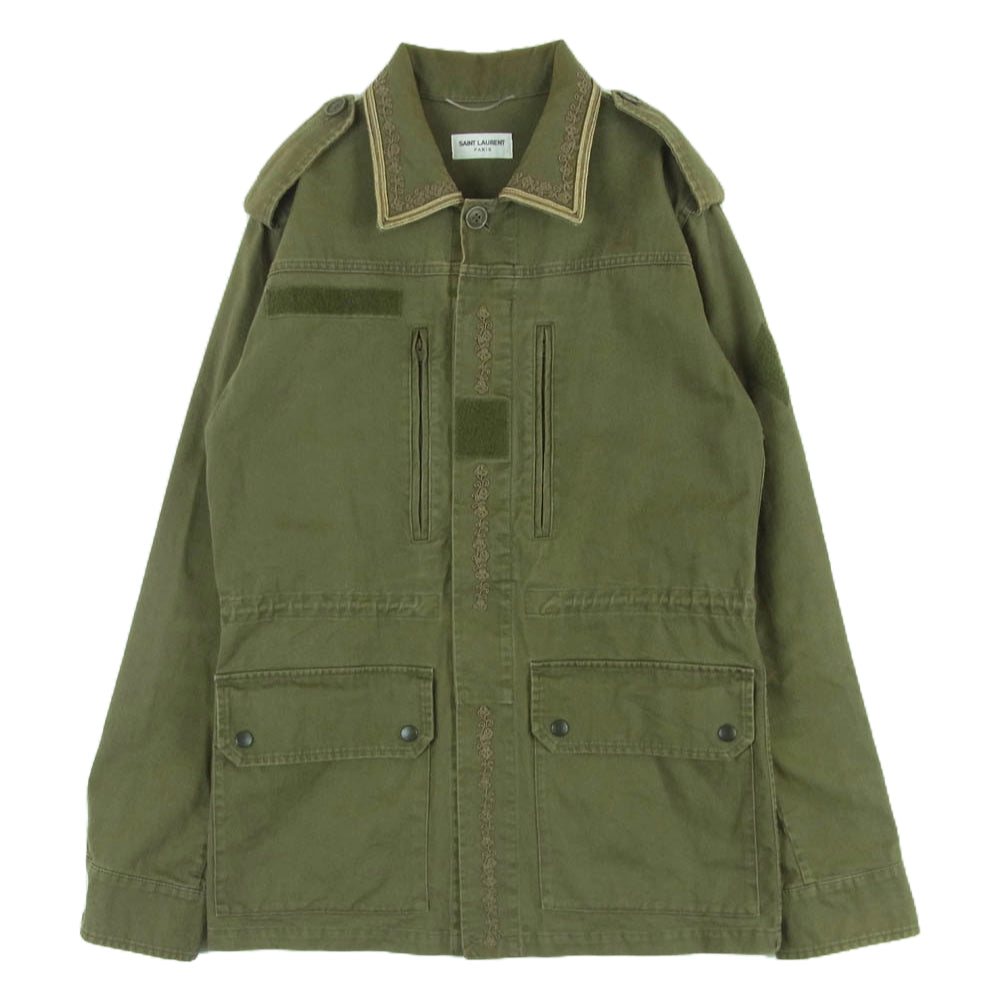 SAINT LAURENT サンローラン 560805 Y153W エポレット付き エンブロイダリー ミリタリー ジャケット グリーン系 44【中古】