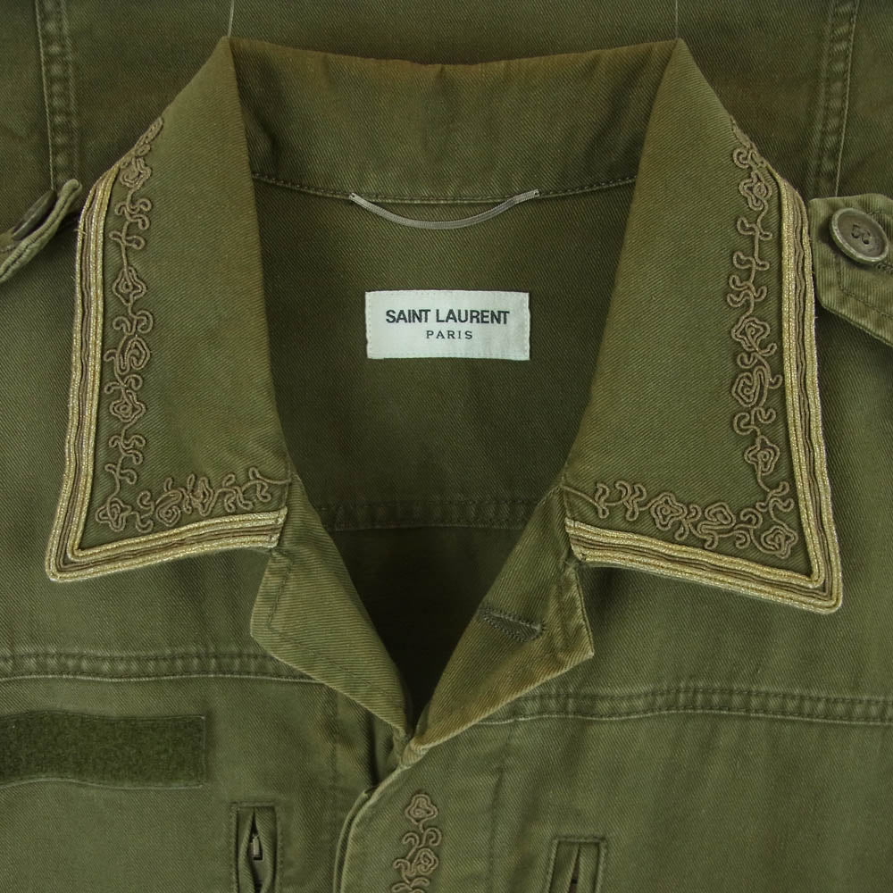 SAINT LAURENT サンローラン 560805 Y153W エポレット付き エンブロイダリー ミリタリー ジャケット グリーン系 44【中古】