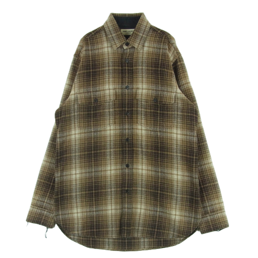 SAINT LAURENT サンローラン 13AW 326627 Y6138 エディ期 13AW 326627 Y6138 レギュラーカラー チェック ウール フランネル 長袖 シャツ ブラウン系 38/15【中古】