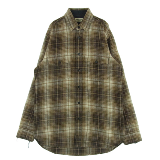 SAINT LAURENT サンローラン 13AW 326627 Y6138 エディ期 13AW 326627 Y6138 レギュラーカラー チェック ウール フランネル 長袖 シャツ ブラウン系 38/15【中古】