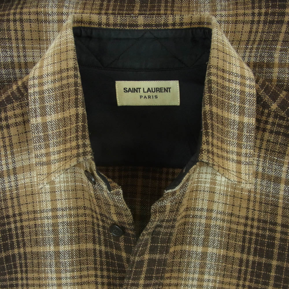 SAINT LAURENT サンローラン 13AW 326627 Y6138 エディ期 13AW 326627 Y6138 レギュラーカラー チェック ウール フランネル 長袖 シャツ ブラウン系 38/15【中古】